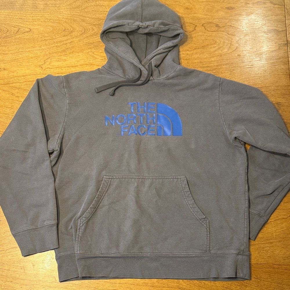 The North Face Gray Hoodie with Blue Logo